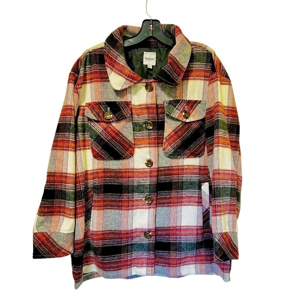 Kensie Rust and Brown Plaid Jacket Shacket Size L Super Cute & Cozy